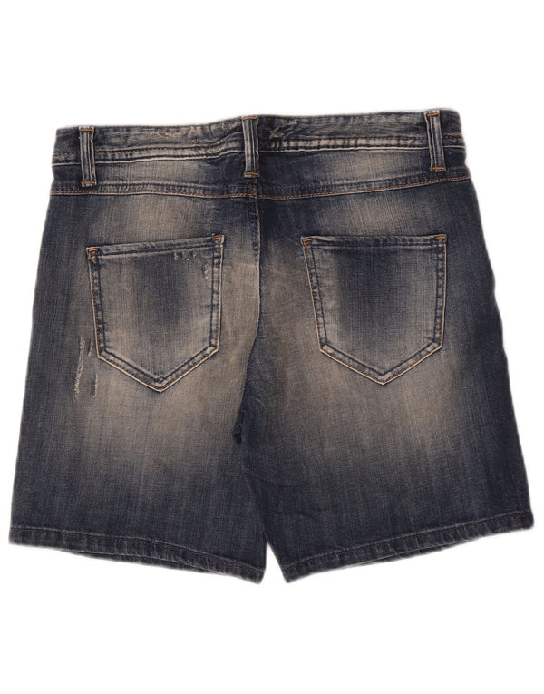 Benetton Damen Distressed Denim Shorts IT 40 Small W30 Blaue Baumwolle