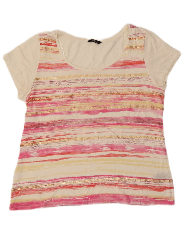 M&Co Damen T-Shirt Top UK 14 Mittelweiß gestreift aus Baumwolle