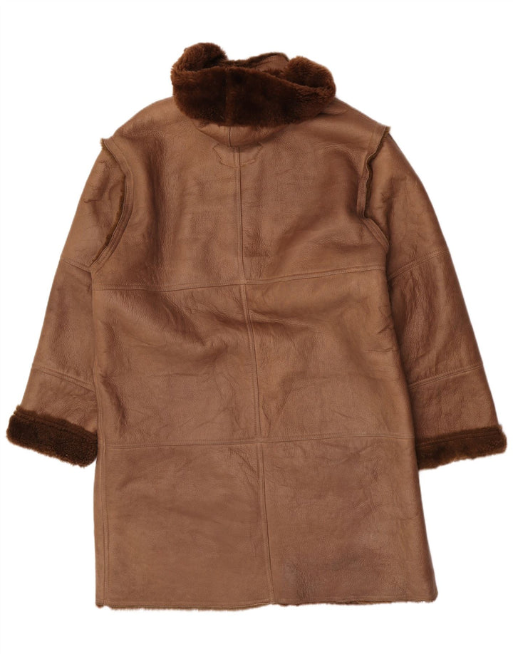 Coveri Herren-Mantel aus Lammfell mit Kapuze, EU 54, 2XL, braunes Leder