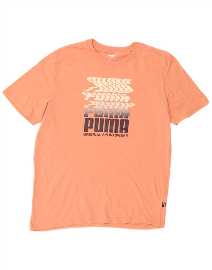 Puma Herren Grafik-T-Shirt Top Large Orange Baumwolle