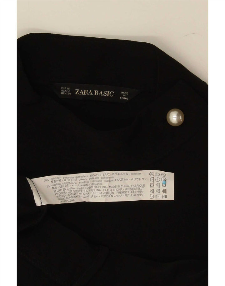Zara Damen Langarm-Blusenoberteil UK 14 Mittelschwarzes Polyester