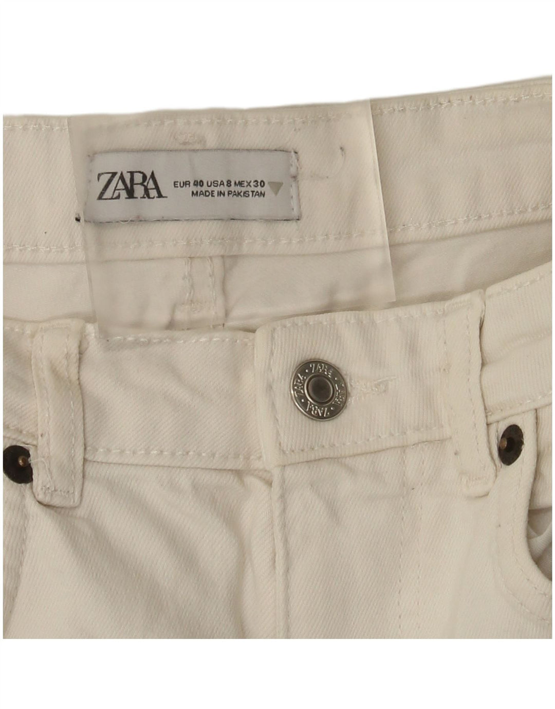 Zara Damen-Jeans mit hoher Taille, gerade, EU 40, mittelgroß, W30, L26, Weiß
