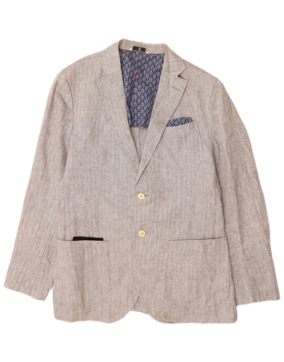 Massimo Dutti Herren-Blazer mit 2 Knöpfen, EU 52, großes graues Fischgrätenmuster