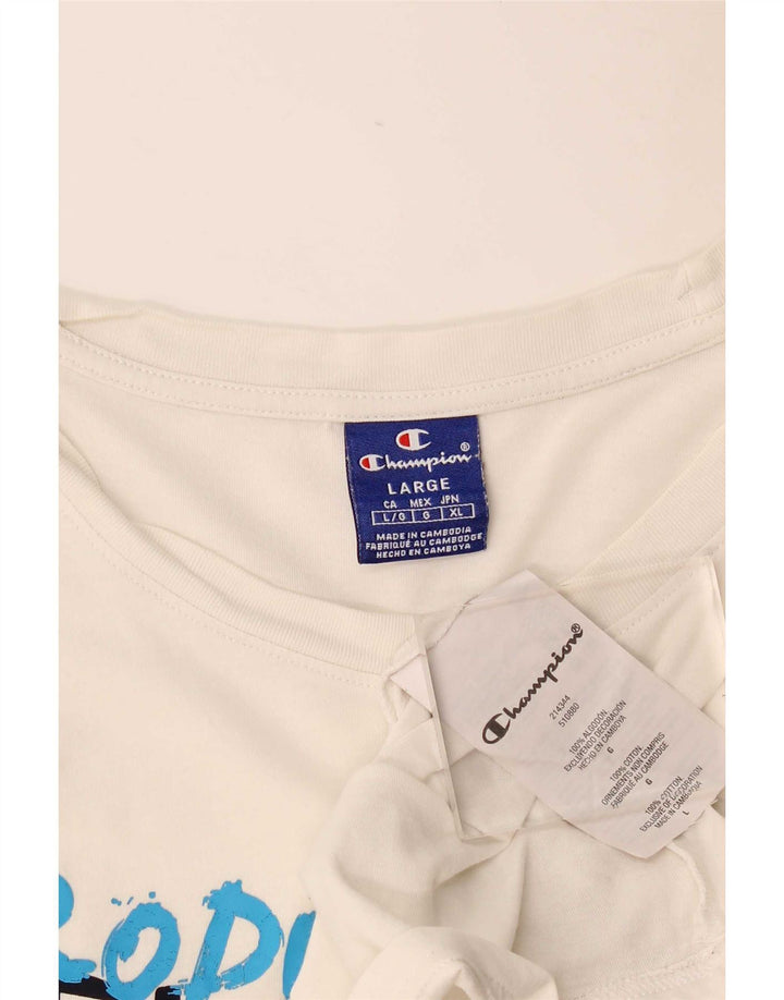 Champion Herren-T-Shirt mit Grafik, Größe L, aus weißer Baumwolle