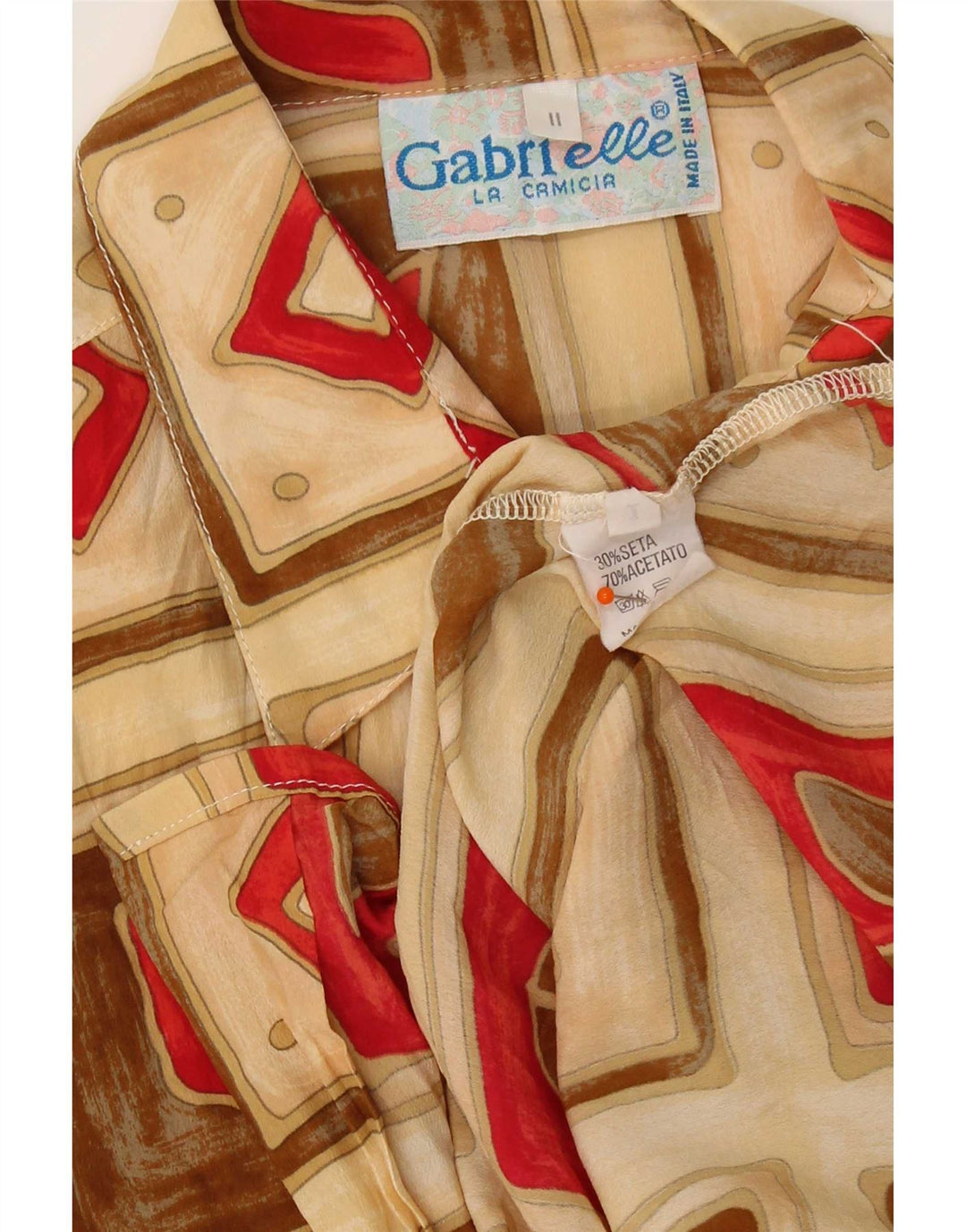 Gabrielle Damen Kurzarm-Hemdbluse UK 16 Große beige Patchwork-Seide