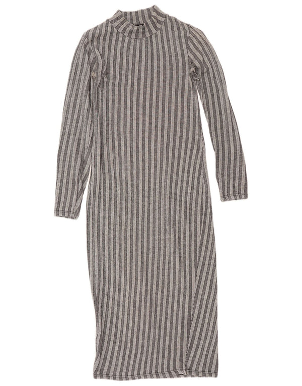 Zara Damen Trafaluc Langarm-Bodycon-Kleid UK 10 Small Grau gestreift