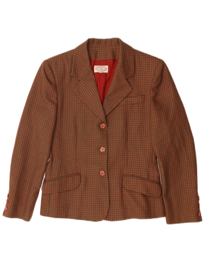 L'Equipe Damen-Blazerjacke mit 3 Knöpfen, UK 14, Mittelbraun mit Hahnentrittmuster