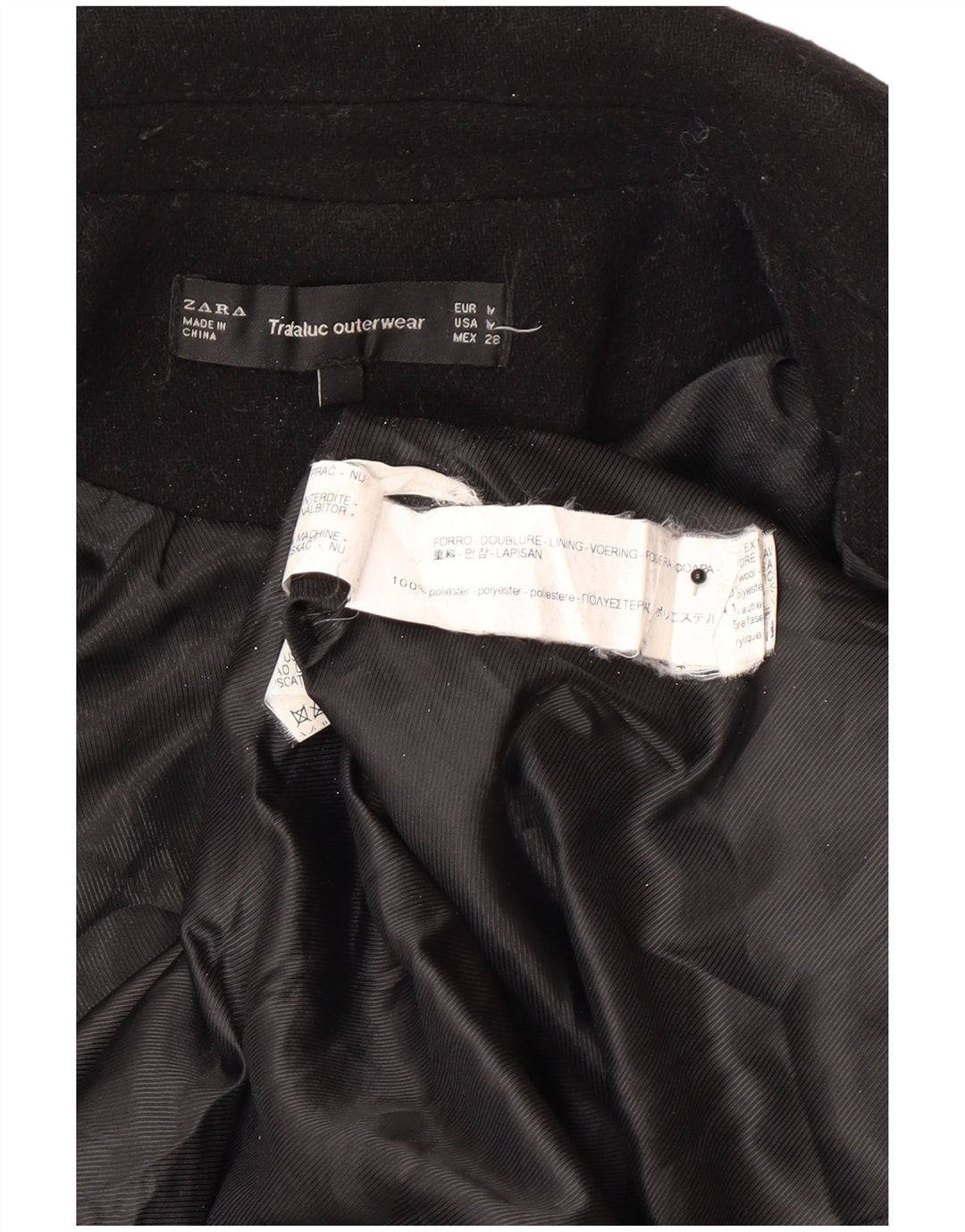 Zweireihiger Damenmantel von Zara, UK 12, Mittelschwarz, Polyester