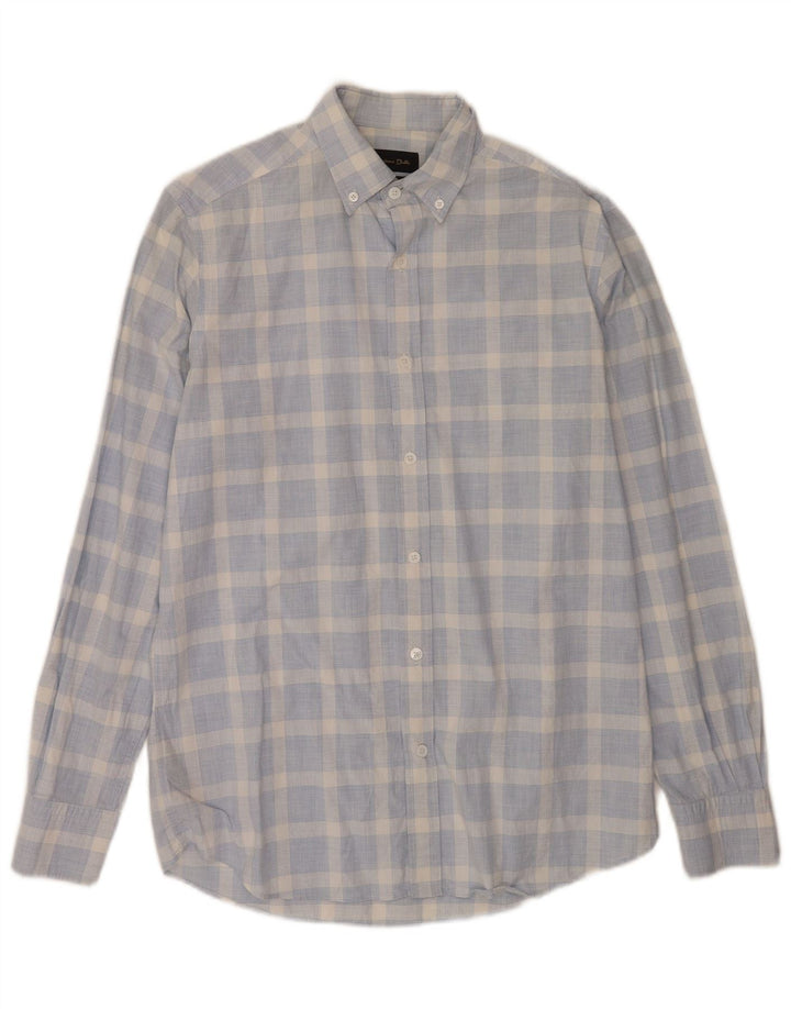 Massimo Dutti Herrenhemd aus mittelblau karierter Baumwolle