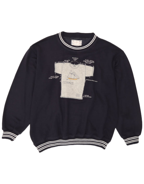 Wampum Mens Graphic Sweatshirt Jumper Large Navy Blue Acrylic