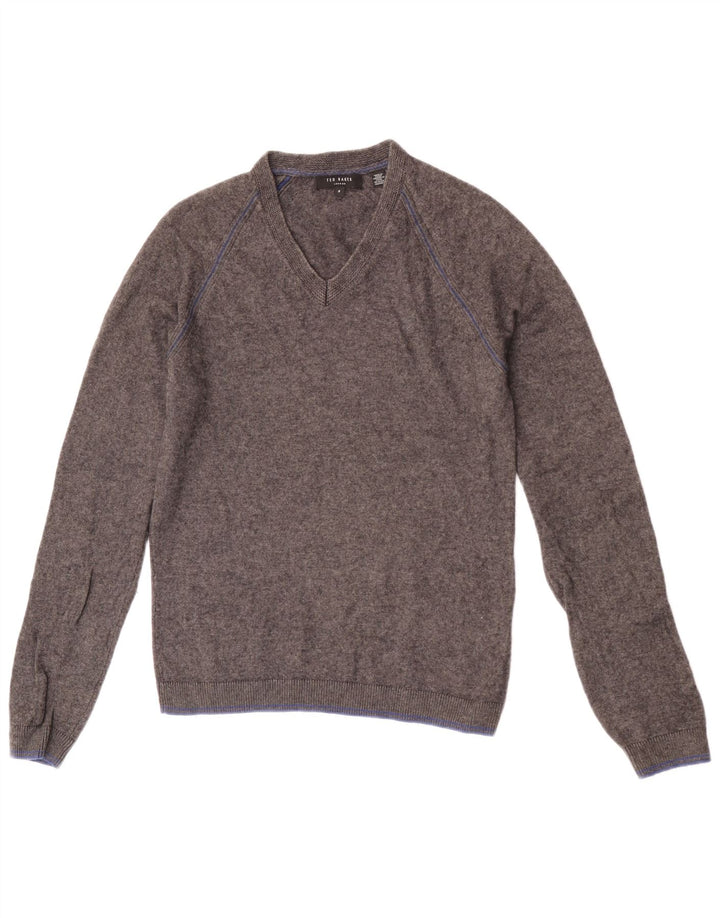 Ted Baker Herren-Pullover mit V-Ausschnitt, Größe 2, kleine graue Wolle