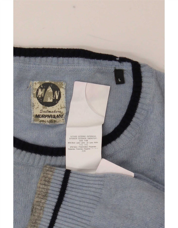 Murphy & Nye Herren-Pullover mit Rundhalsausschnitt, Größe L, aus blauer Wolle