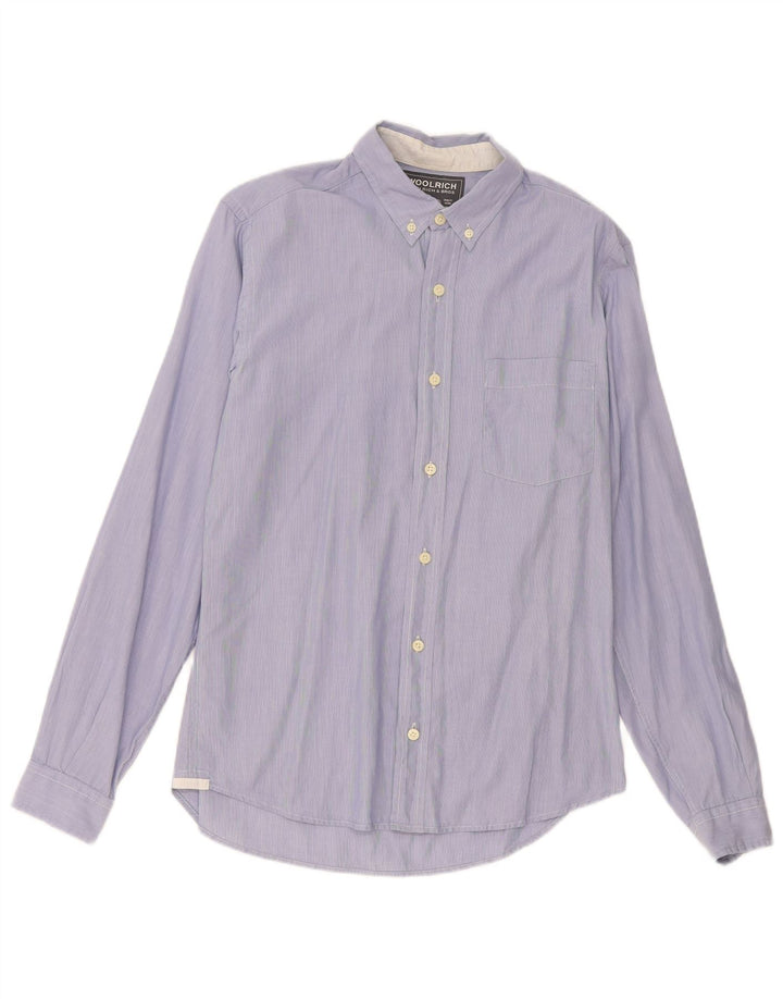 Woolrich Herrenhemd, kleine blaue Nadelstreifen-Baumwolle