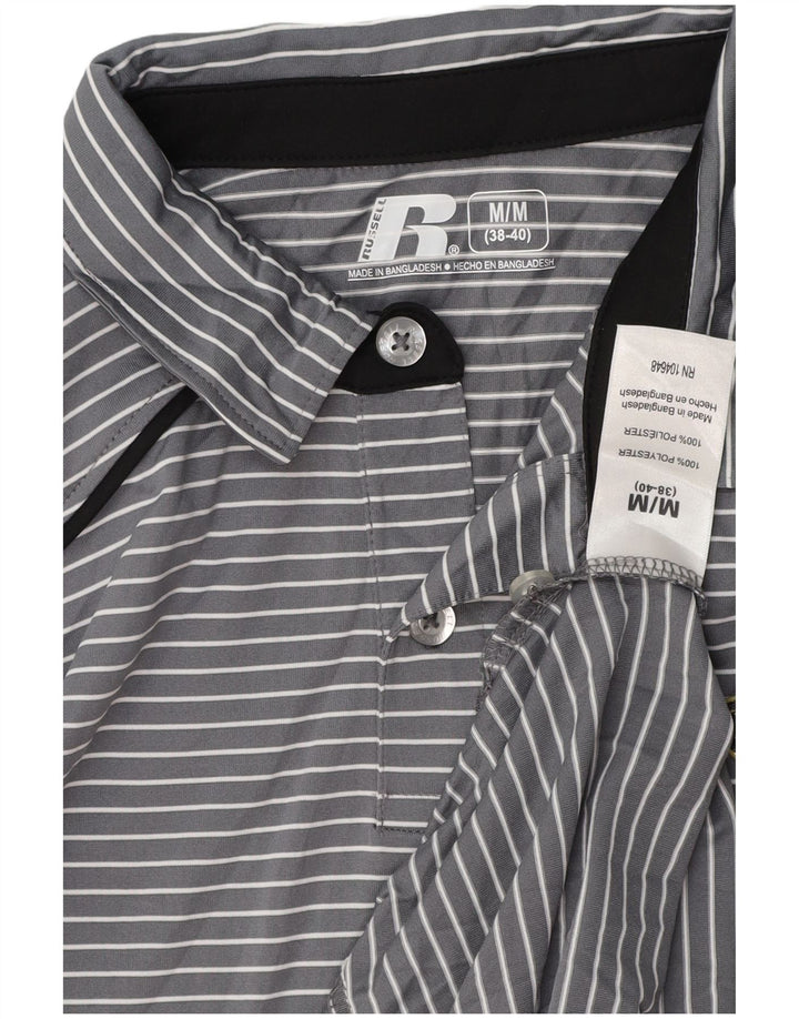 RUSSELL ATHLETIC Herren-Poloshirt UK 38/40 Mittelgrau gestreiftes Polyester