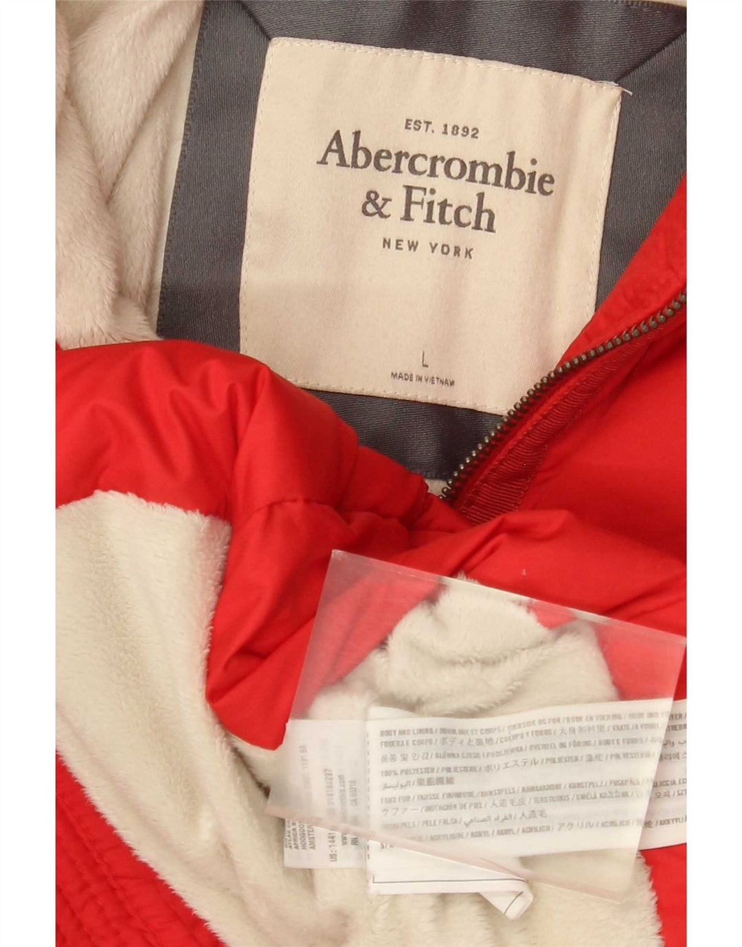 Abercrombie & Fitch Wattierte Damenjacke mit Kapuze, UK 16, Größe L, Rot, Polyester