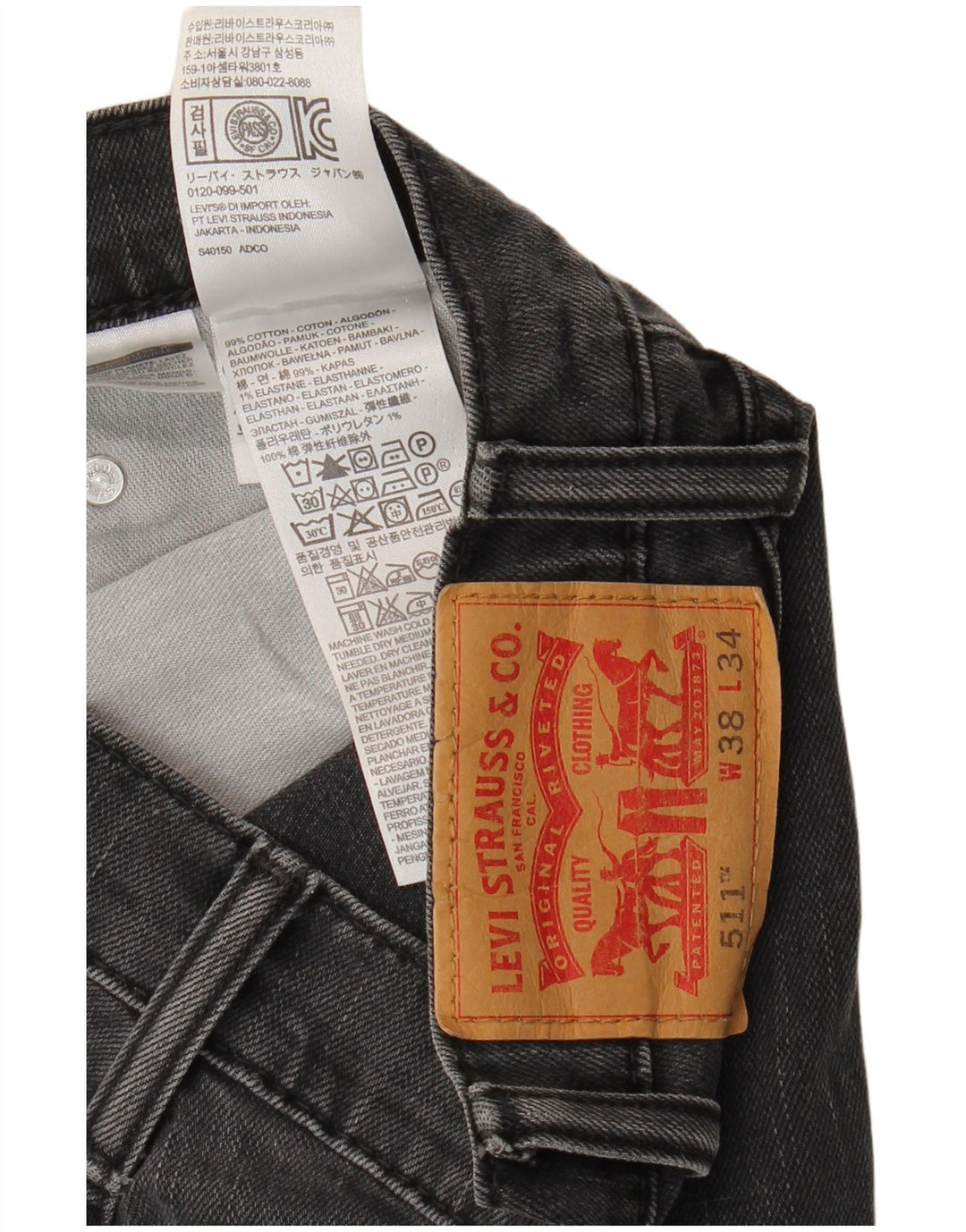 Levi's Herren 511 Slim Jeans W38 L34 Schwarze Baumwolle