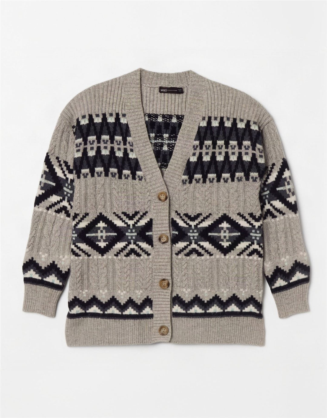 Marks & Spencer Damen-Cardigan-Pullover UK 14 Mittelgrau Fair Isle