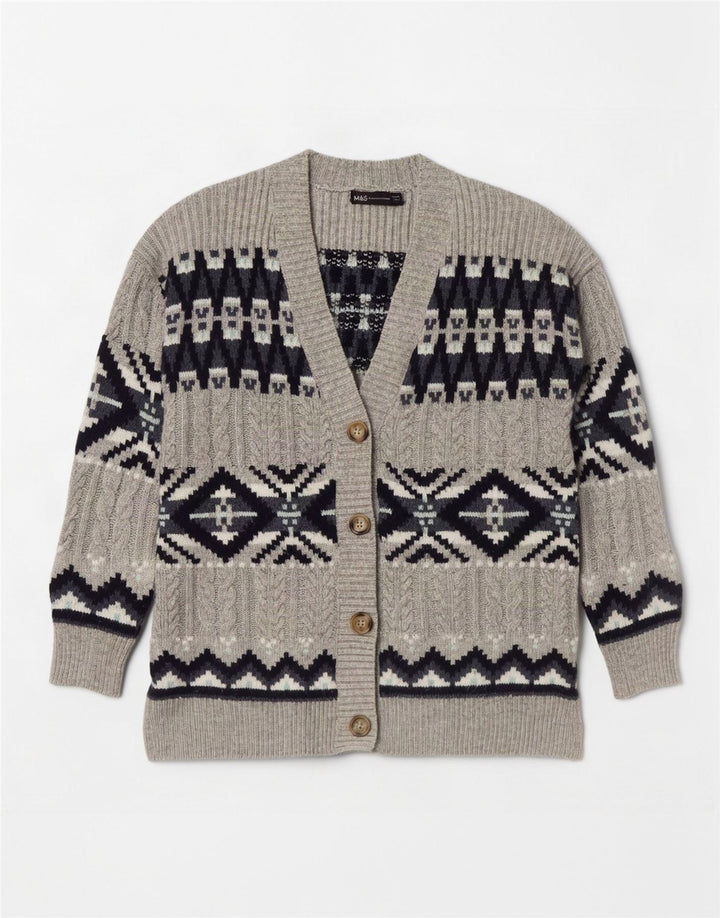 Marks & Spencer Damen-Cardigan-Pullover UK 14 Mittelgrau Fair Isle