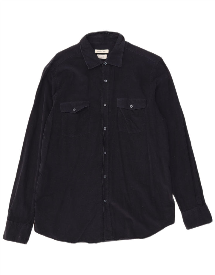 Massimo Dutti Herren-Cordhemd, große marineblaue Baumwolle