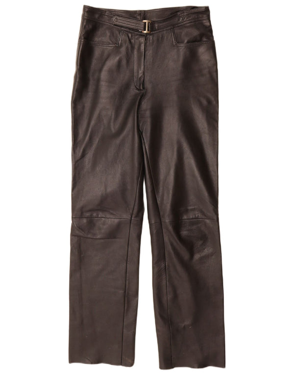 Vintage Damen gerade Lederhose UK 12 Medium W30 L32 Schwarz