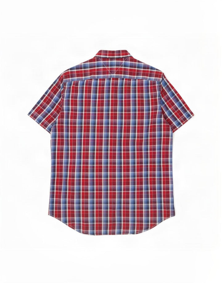 Tommy Hilfiger Herren Kurzarm-Hemd mit individueller Passform, mittelrot, kariert, Baumwolle
