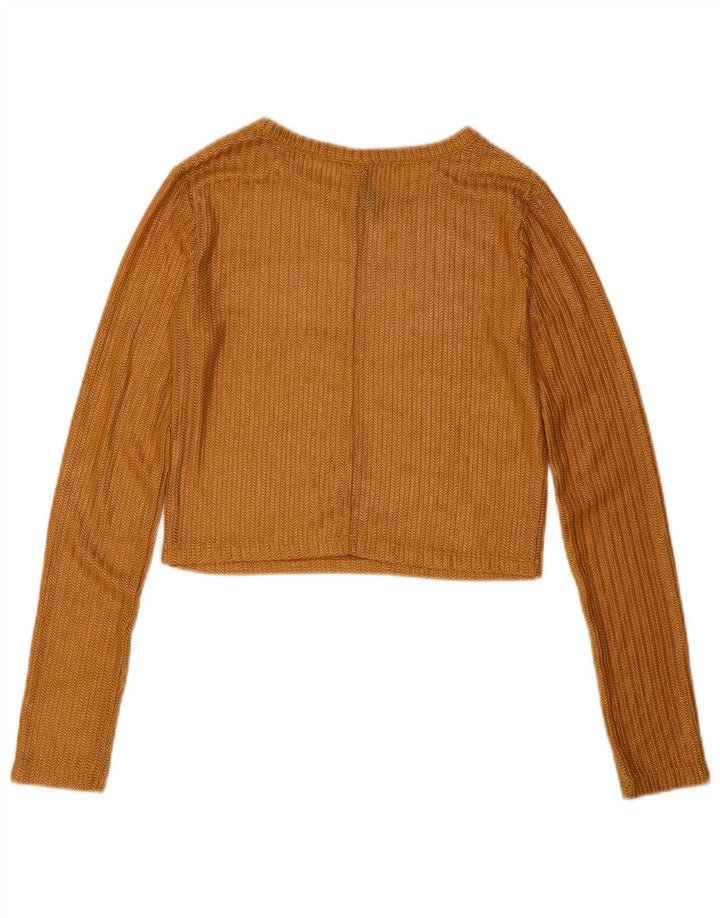 Zara Damen Durchsichtiges Crop Top Langarm UK 10 Small Gold