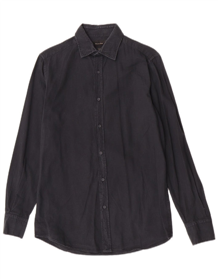 Massimo Dutti Herrenhemd, klein, marineblau, Baumwolle