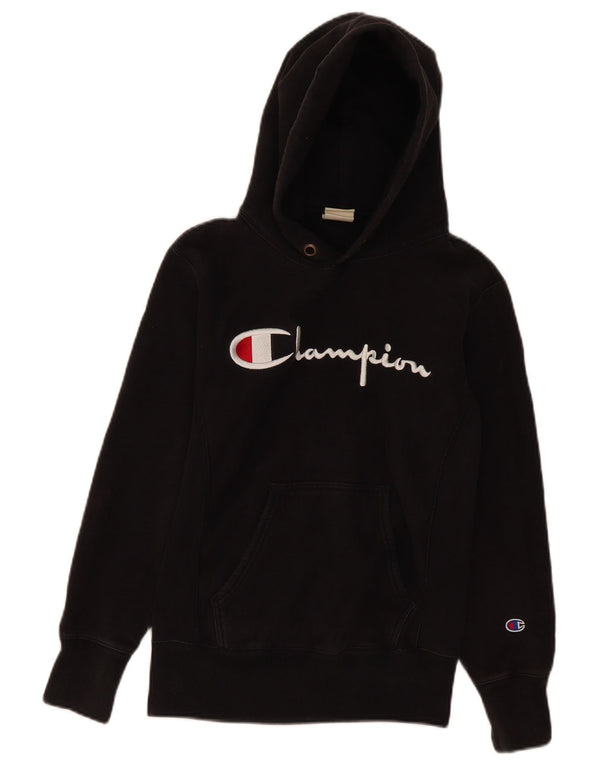 Champion Damen Reverse Weave Übergroßer grafischer Kapuzenpullover UK 6 XS Schwarz