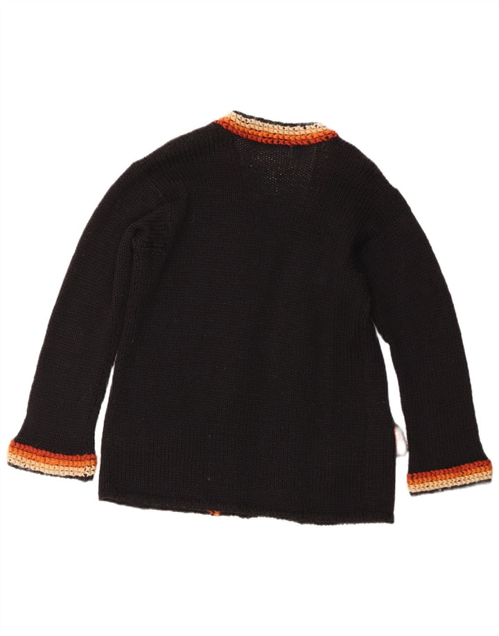 Vintage Damen Offener Cardigan Pullover UK 14 Mittelschwarz Farbblock