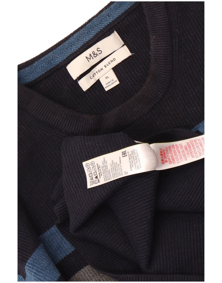 Marks & Spencer Herren-Pullover mit Rundhalsausschnitt, XL, Marineblau gestreift