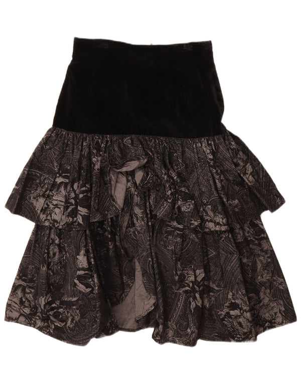 Vintage Damen Stufenrock IT 44 Medium W29 Schwarze Paisley-Baumwolle