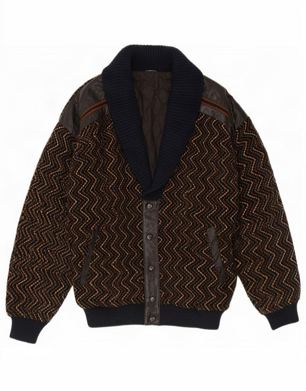 Vintage Herren Strick Bomberjacke UK 42 XL Braun Chevron