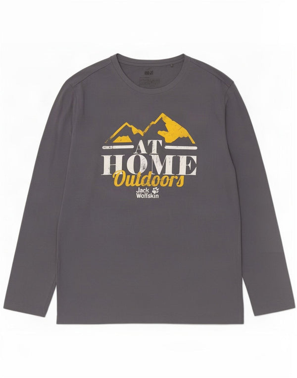 Jack Wolfskin Mens Graphic Top Long Sleeve UK 44/46 XL Grey Cotton