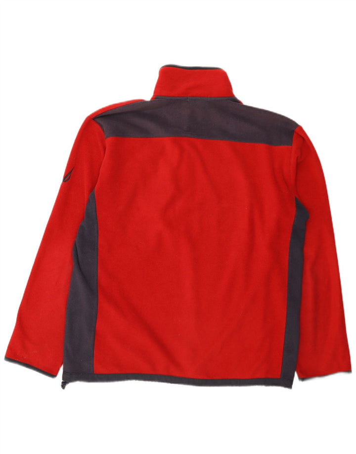 Nautica Herren-Fleecepullover mit Reißverschluss am Hals, großes rotes Farbblock-Polyester