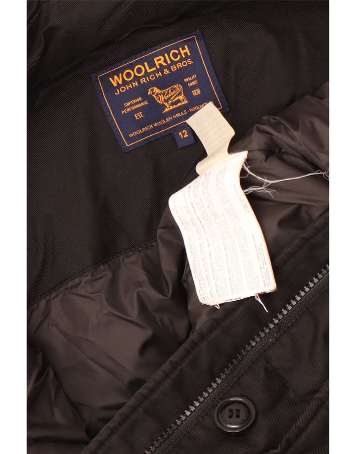 Woolrich Wattierter Jungenmantel mit Kapuze, 11–12 Jahre, schwarze Baumwolle