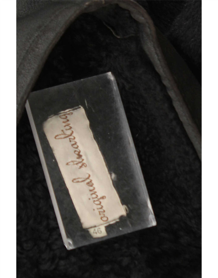 Vintage Damen Shearling Jacke IT 46 Großes schwarzes Shearling