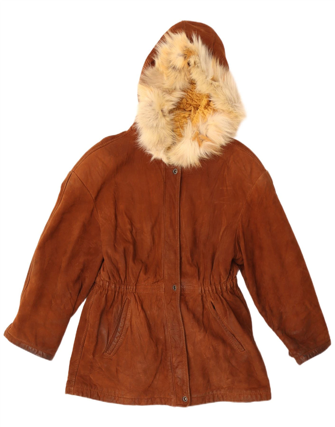 Vintage Damen Parkajacke aus Wildleder mit Kapuze IT 42 Mittelbraun