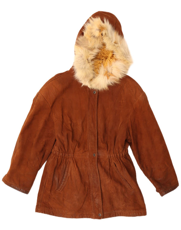 Vintage Damen Parkajacke aus Wildleder mit Kapuze IT 42 Mittelbraun
