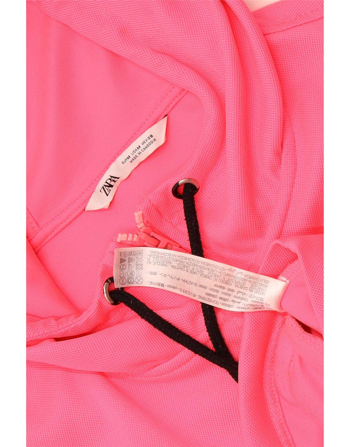 Zara Damen Crop Oversized Zip Hoodie Pullover UK 14 Mittelrosa Polyester