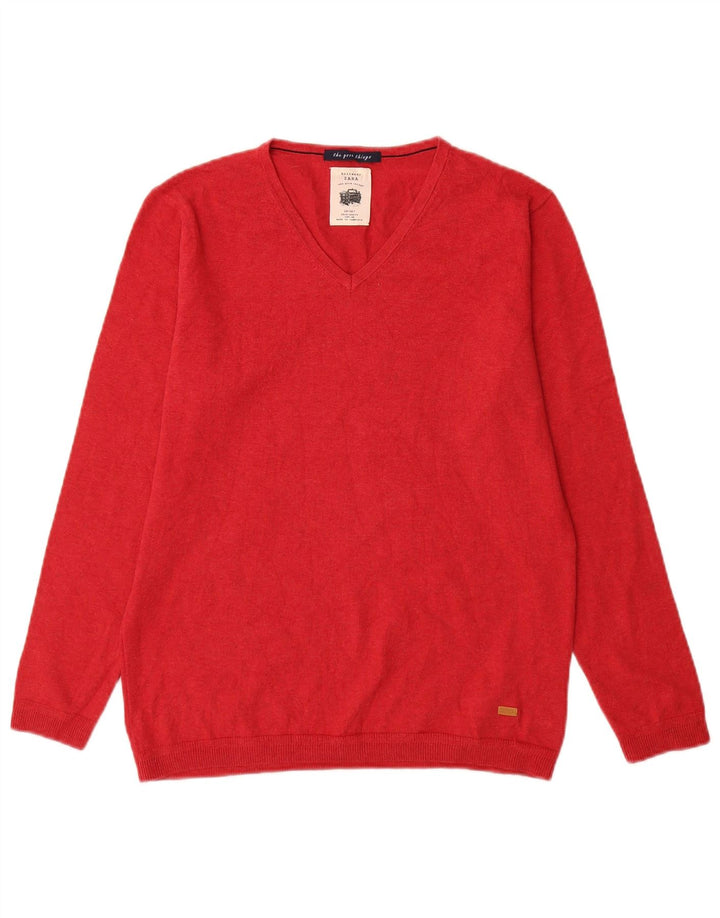 Zara Jungen-Pullover mit V-Ausschnitt, 13–14 Jahre, rote Baumwolle