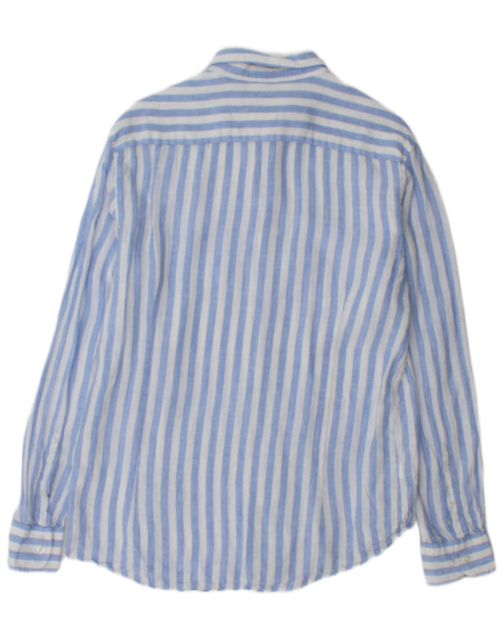 Massimo Dutti Herrenhemd, groß, blau gestreift, Leinen