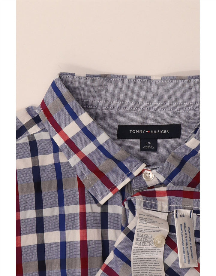 Tommy Hilfiger Herren-Kurzarmhemd, groß, blau kariert, Baumwolle