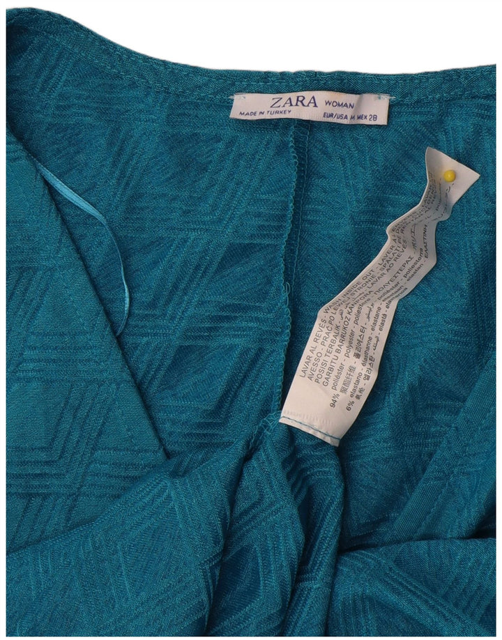 Zara Damen Batwing-A-Linien-Kleid UK 12 Mittelblaues geometrisches Polyester