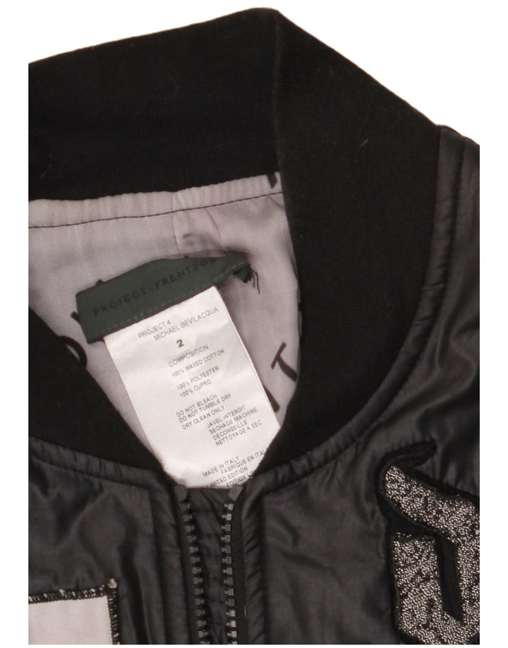 Vintage Herren Bomber Grafik Wachsjacke UK 38 Medium Schwarz Patchwork