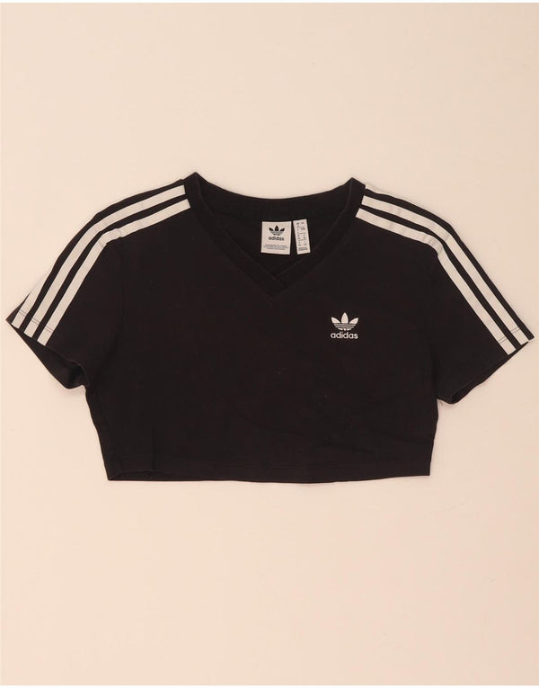 Adidas Damen Crop T-Shirt Top UK 8 Small Schwarz Baumwolle