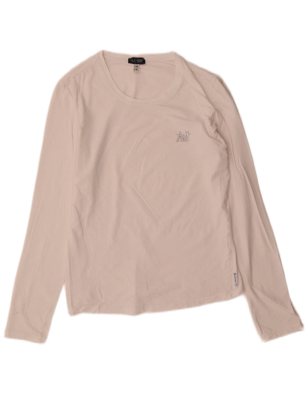 Armani Jeans Damen Top Langarm UK 12 Mittelweiß