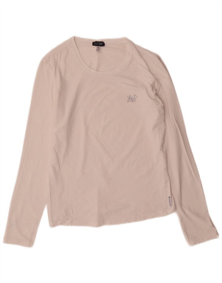 Armani Jeans Damen Top Langarm UK 12 Mittelweiß