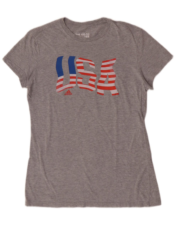 Adidas Damen USA Graphic T-Shirt Top UK 12 Mittelgraue Baumwolle