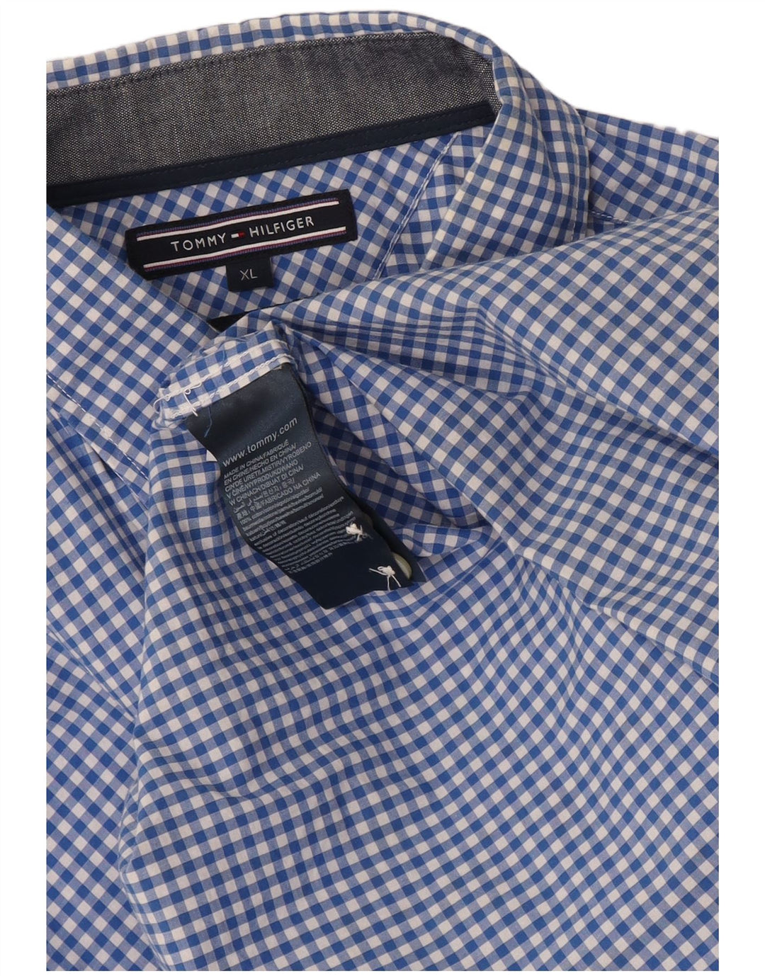 Tommy Hilfiger Herrenhemd XL, blaue Gingham-Baumwolle