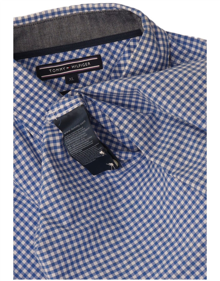 Tommy Hilfiger Herrenhemd XL, blaue Gingham-Baumwolle